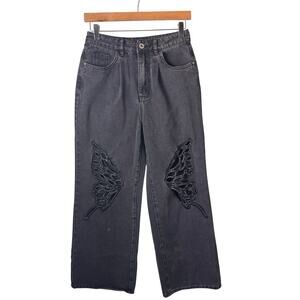 Cider Jeans Butterfly Cutout Women’s Size 27” Waist Fade Charcoal Wide Leg Boho